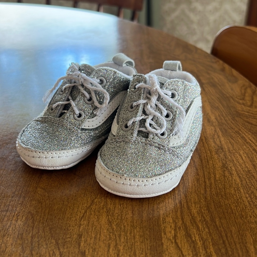 Baby Vans Silver Sparkle Glitter Girl's Size 2 Sneakers Shoes Infant